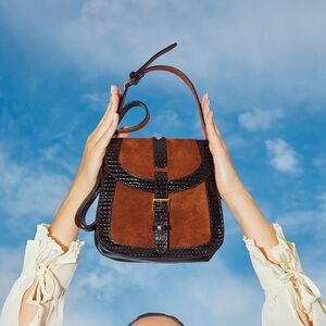 Herbert Frere Soeur Leather Crossbody Bag made in France Brown Suede Black Croc